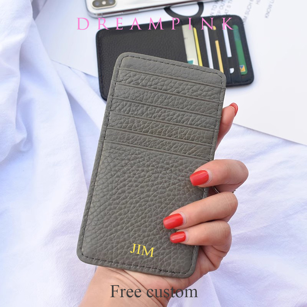 Card Top Loader - กระเป๋าสตางค์แบบยาวของผู้หญิงหนังวัวสำหรับเดินทางกระเป๋าเงินใส่บัตรนักธุรกิจผู้ชายหนังแท้บางกระเป๋าใส่บัตรเครดิตชื่อได้ตามต้องการ