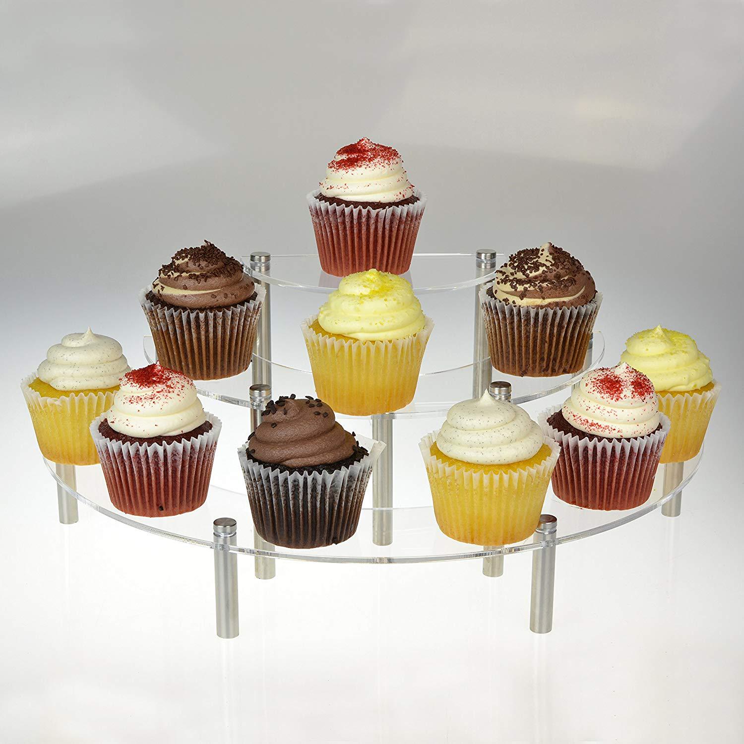 3ชั้นอะคริลิครอบ Cupcake ยืนขน - Pop Display Shelf บทวิจารณ์และราคา